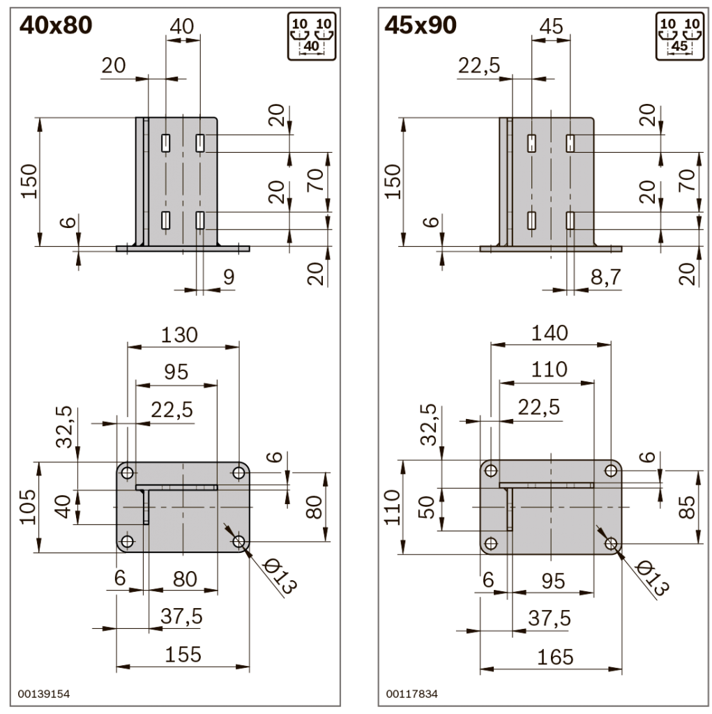 Опорная плита из стали 40x80, 45x90