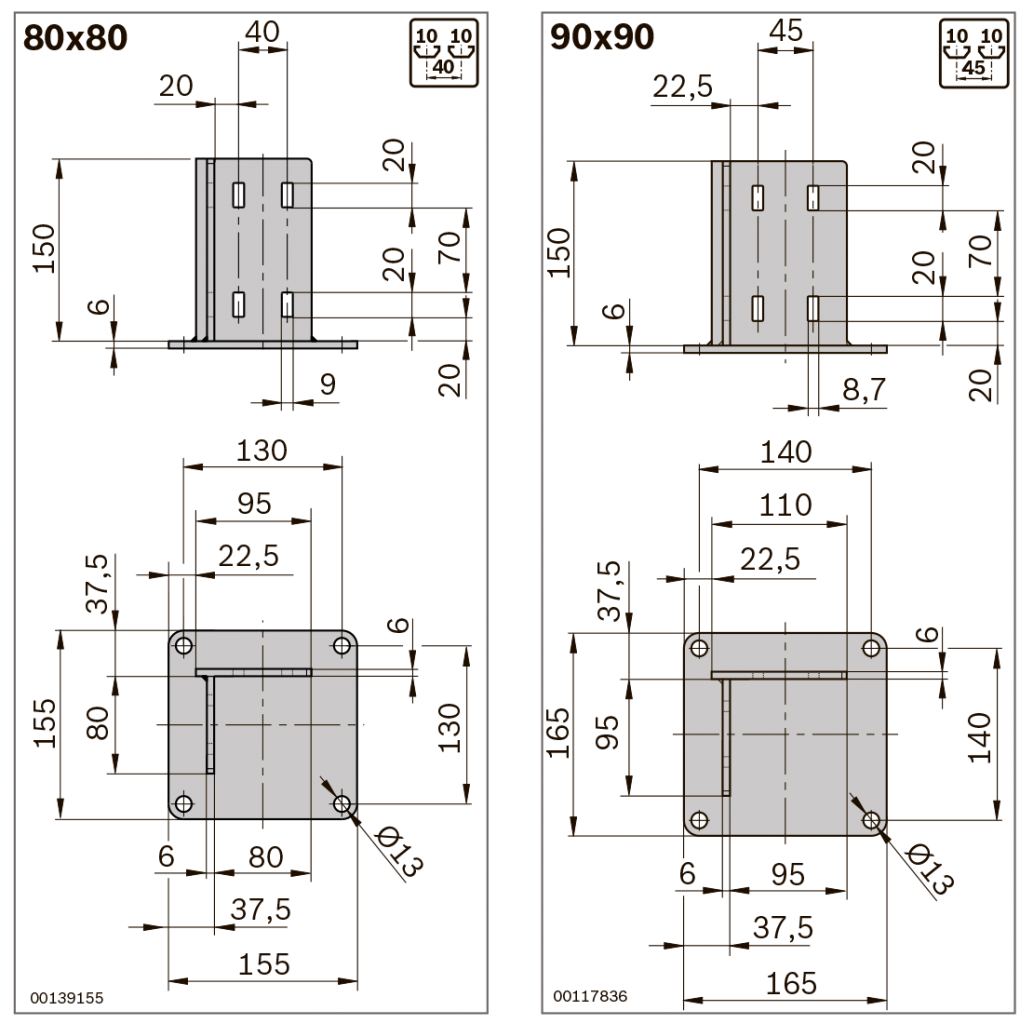 Опорная плита из стали 80x80, 90x90